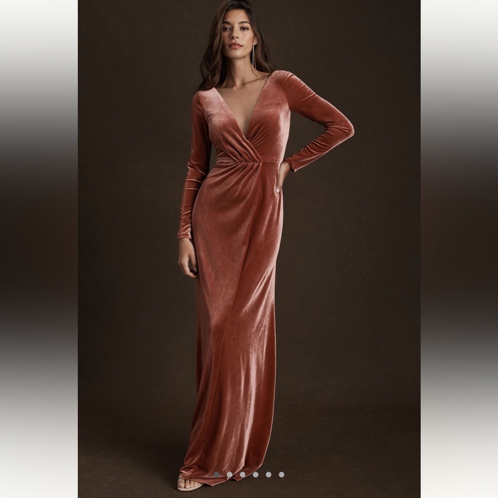 Jenny Yoo | NWT Ryland V-Neck Long Sleeve Open-Back Stretch Velvet Gown